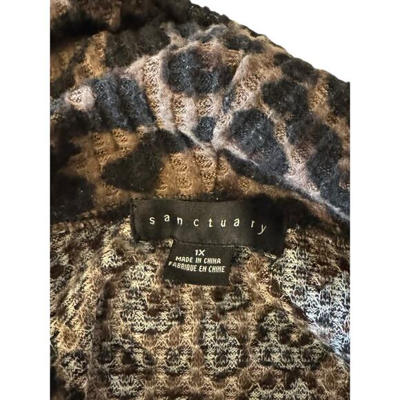Sanctuary Animal Print Cowl Neck Brown Leopard Pullover Knit Top Sweater 1X - Picture 7 of 8